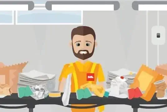 Animated production line with waste
