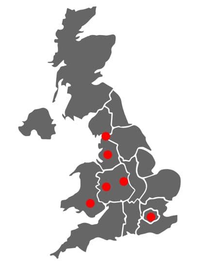 UK map with red dots