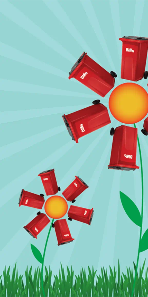 Flowers but the petals are red biffa bins