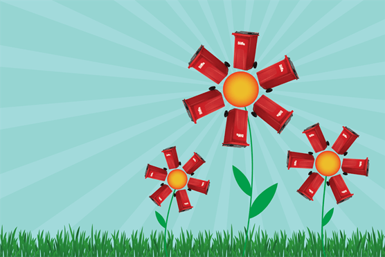 Flowers but the petals are red biffa bins