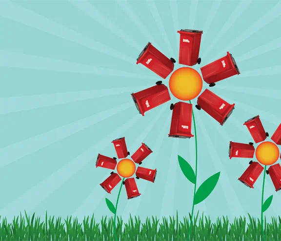 Flowers but the petals are red biffa bins