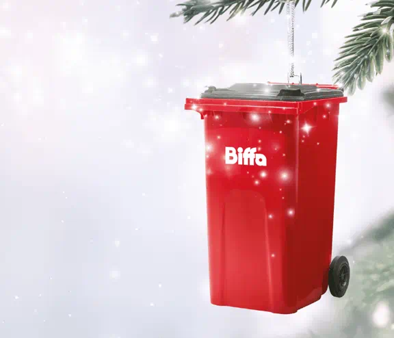 Biffa bin as tree ornament