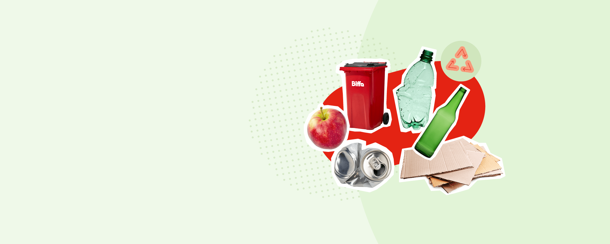 Various waste items cutouts on green background