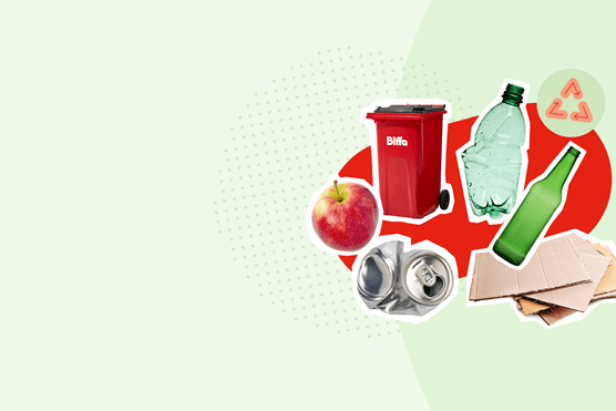 Various waste items cutouts on green background