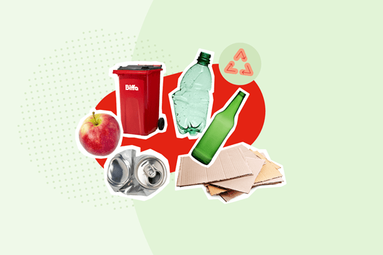 Various waste items cutouts on green background