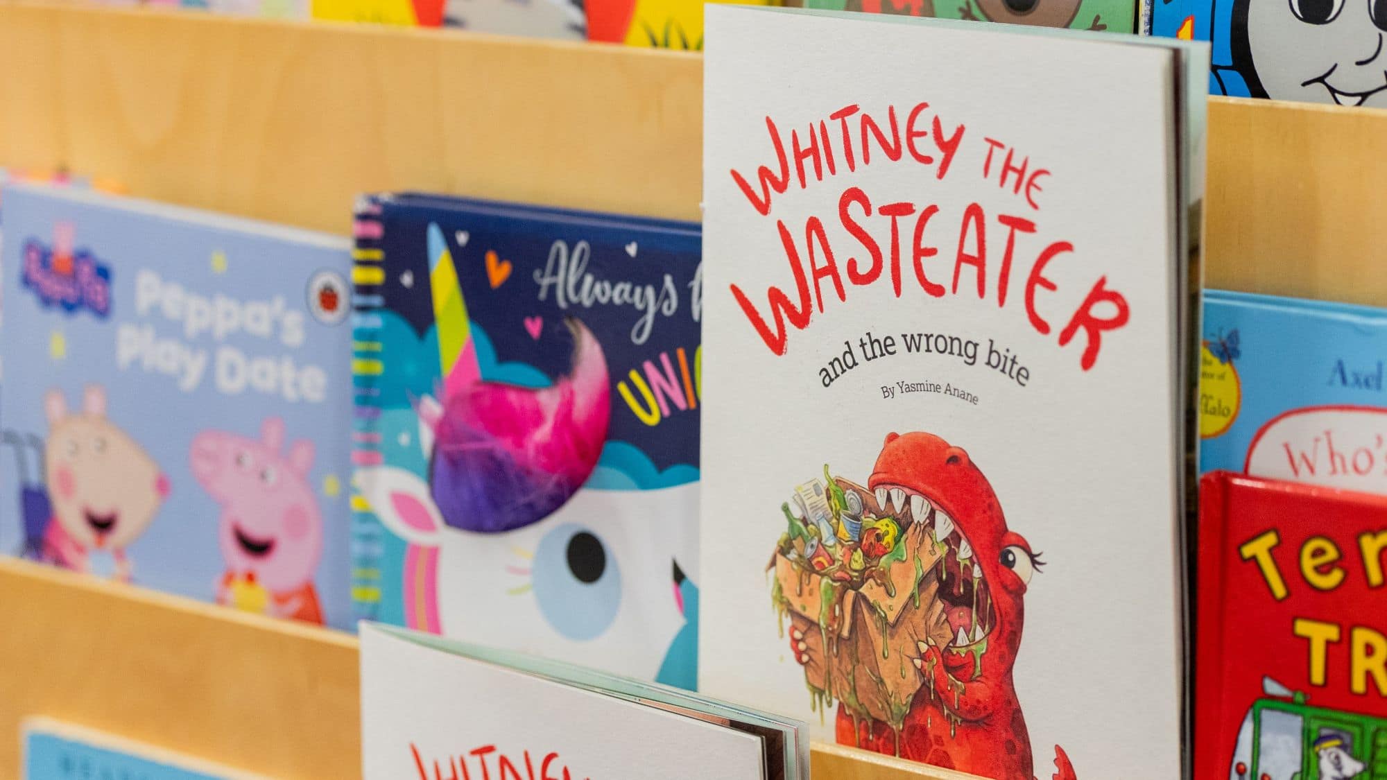Wasteater storybook in book shelf