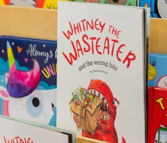 Wasteater storybook in book shelf
