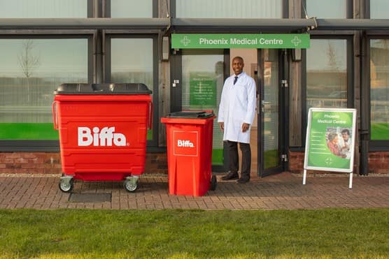 Biffa bins outside pharmacy