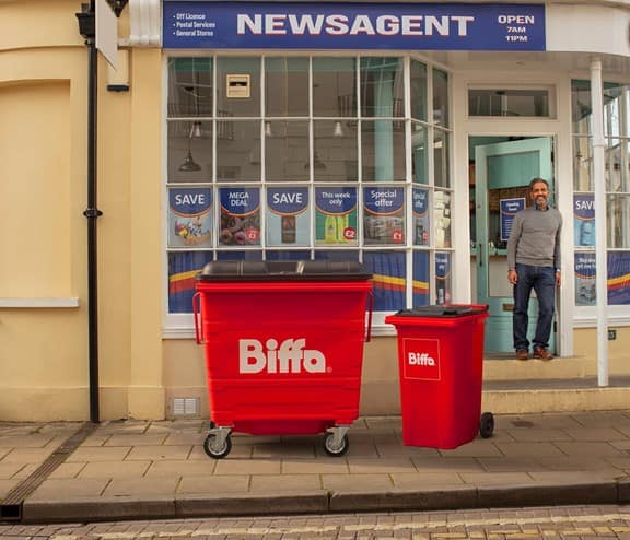 Biffa bins outside newsagent