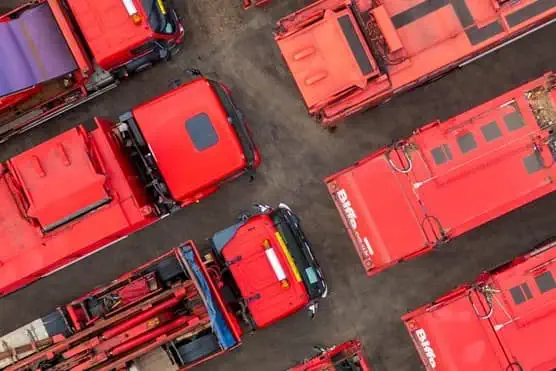Birdseye view of red Biffa vehicles