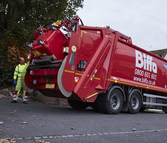 Biffa waste vehicle with operative
