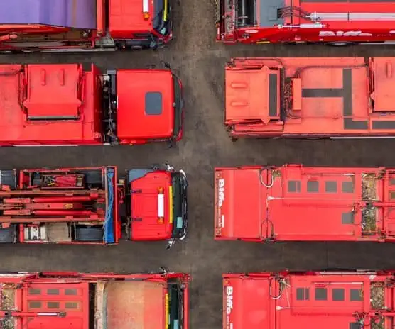Birdseye view of red Biffa vehicles