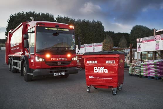 Biffa vehicle and bin outside courtyard