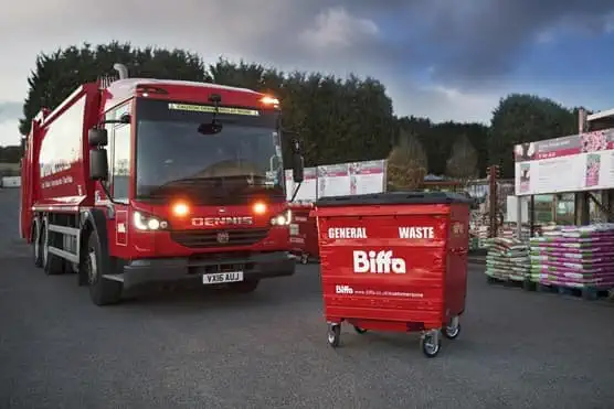 Biffa vehicle and bin outside courtyard