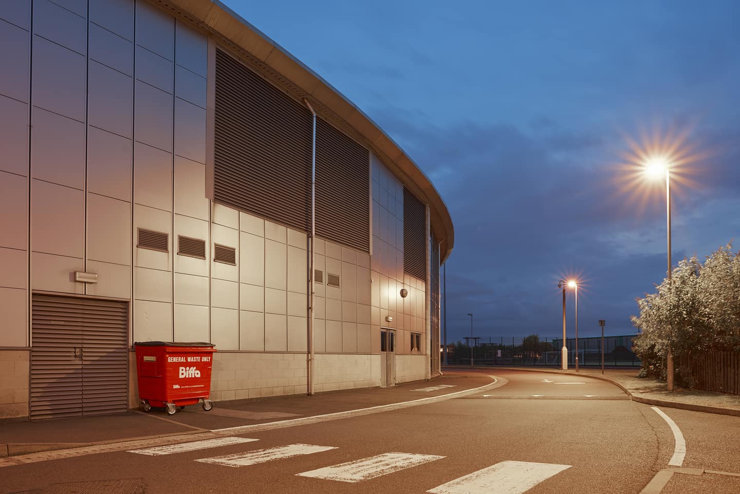 Biffa large bin lined up outside building