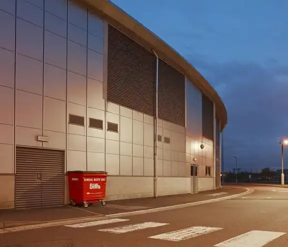 Biffa large bin lined up outside building
