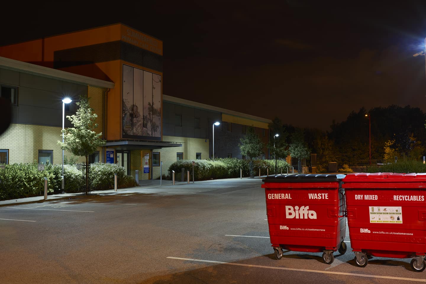 Biffa bins in car park 