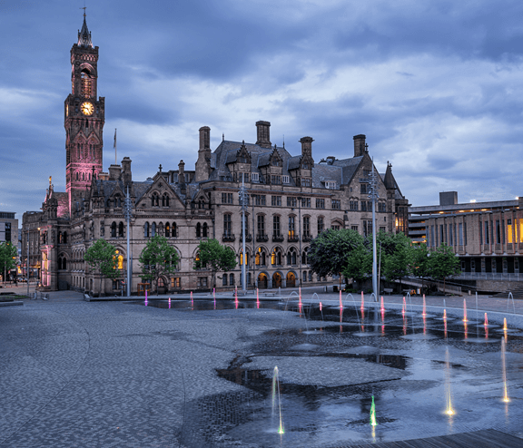 Bradford City hall at night