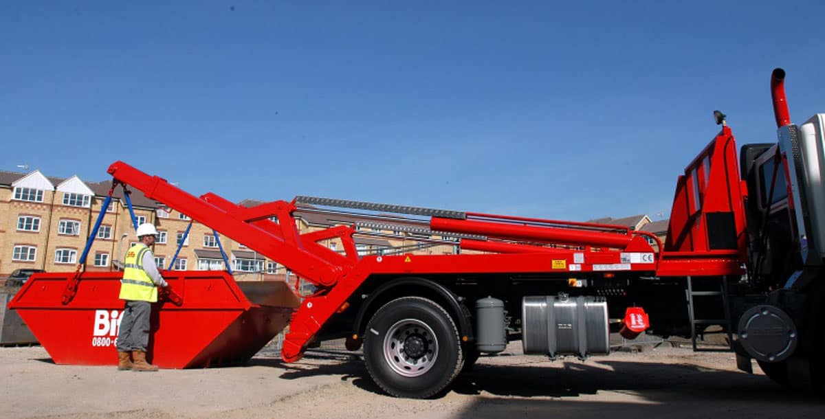 Biffa skip offloaded from vehicle