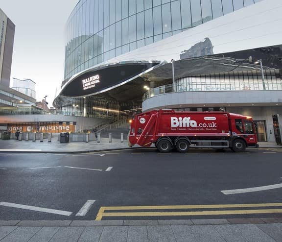 Biffa truck outside train station