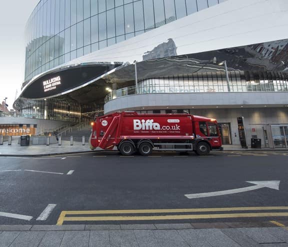 Biffa truck outside train station