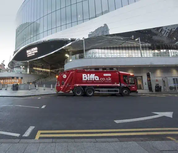 Biffa truck outside train station