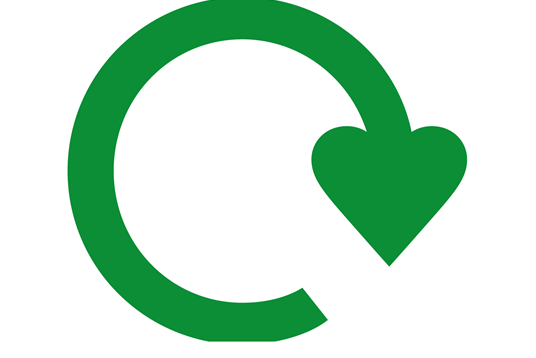 Recycling icon with love heart as arrow