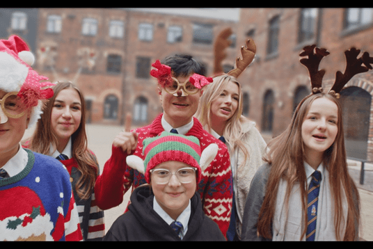 Local school children singing recycling Christmas song in partnership with Biffa and Wakefield Council