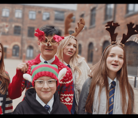 Local school children singing recycling Christmas song in partnership with Biffa and Wakefield Council