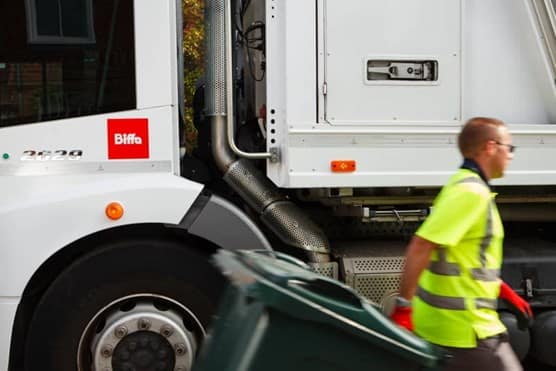 Biffa truck and man collecting residential food waste