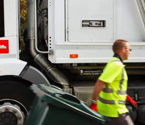 Biffa truck and man collecting residential food waste