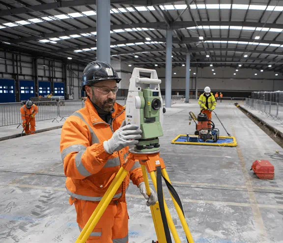 Surveyor and workers on a building site