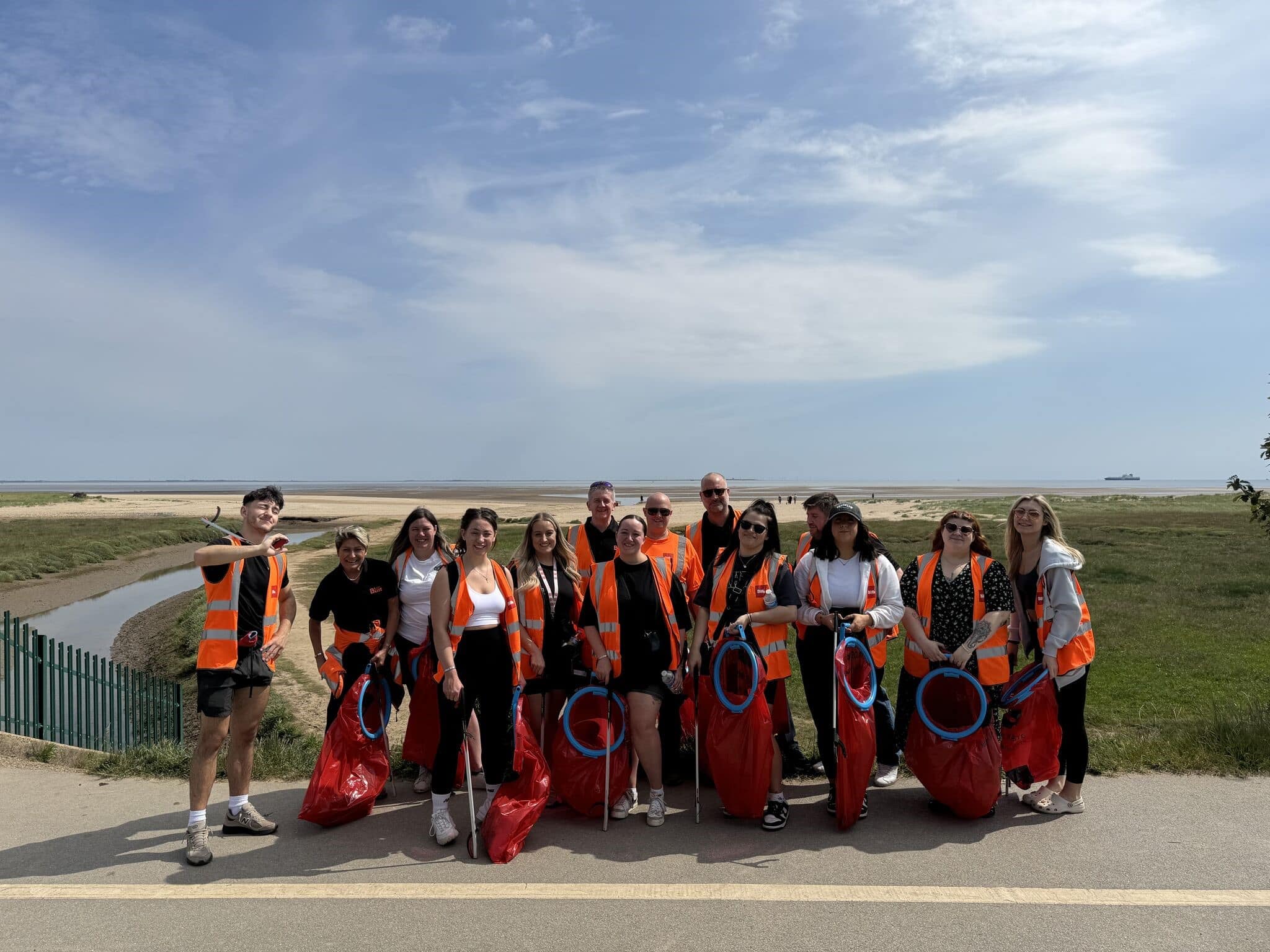 Biffa's Humberside commercial team with telesales department cleaning Humberston Fitties Beach