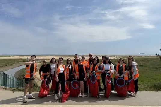 Biffa's Humberside commercial team with telesales department cleaning Humberston Fitties Beach