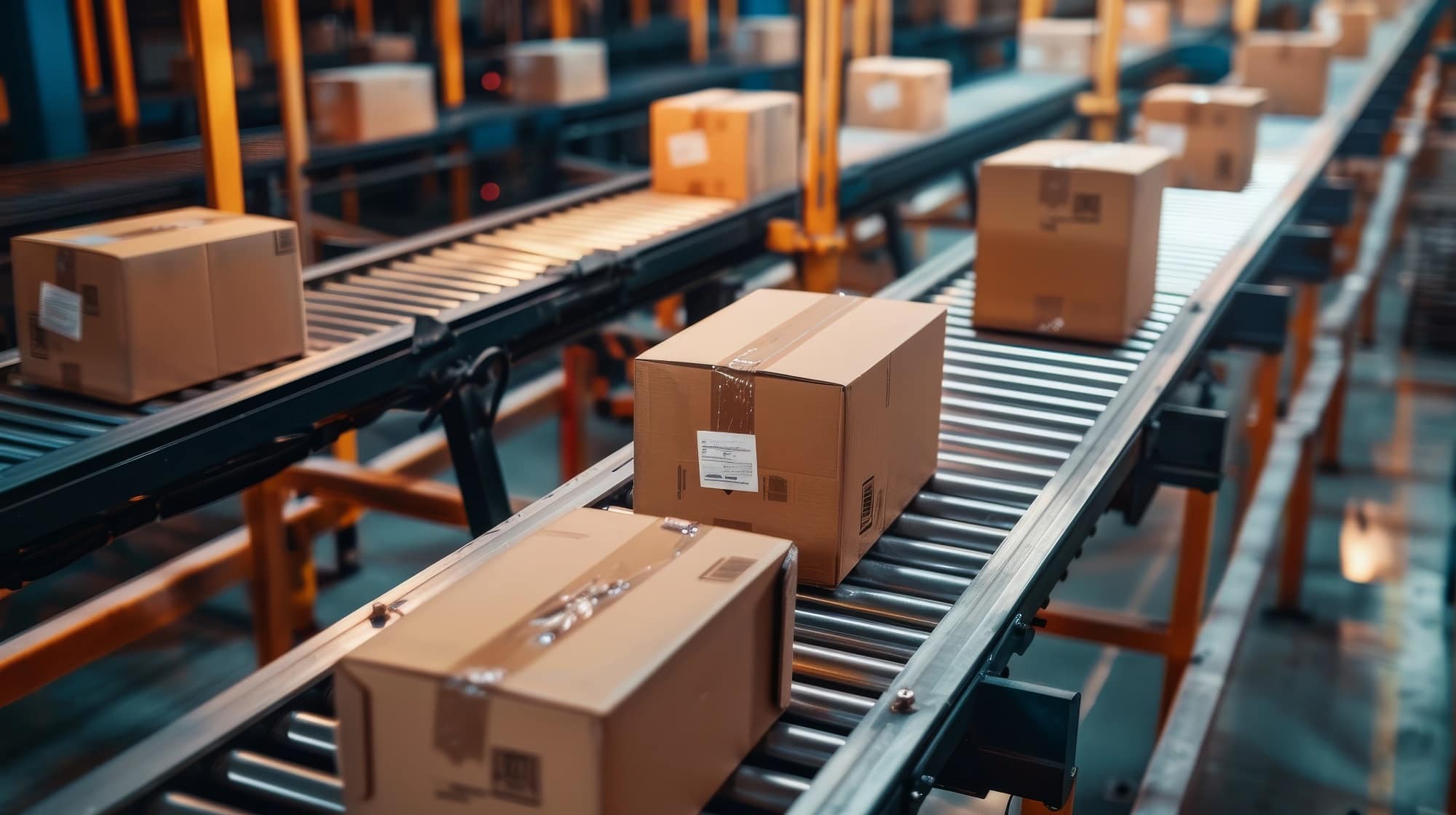 Boxes on conveyor belt