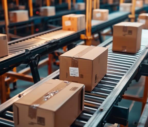 Boxes on conveyor belt