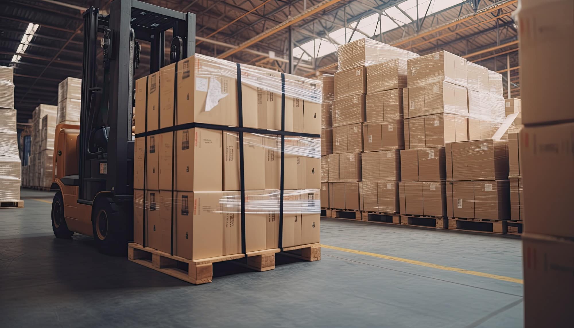 Cardboard boxes on Pallets in warehouse