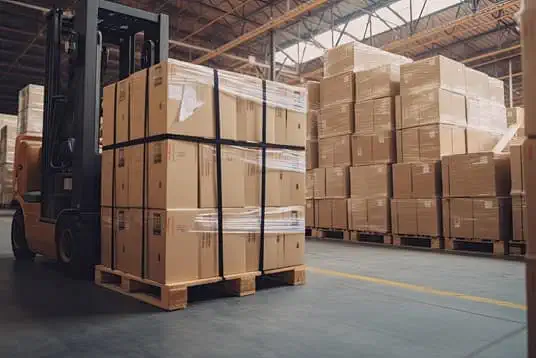 Cardboard boxes on Pallets in warehouse