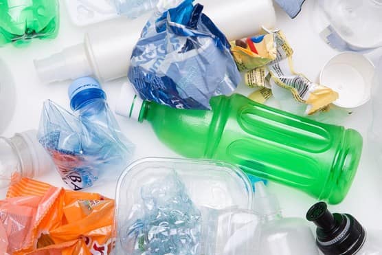 Crumpled plastic packaging bottles film