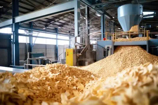 Wood waste on belt being converted into energy