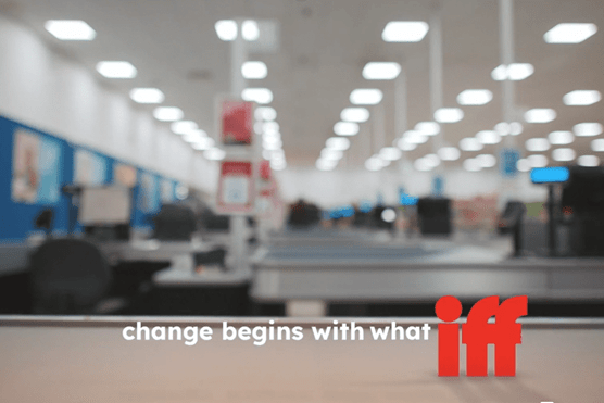 Words "Change begins with what iff" on conveyor belt