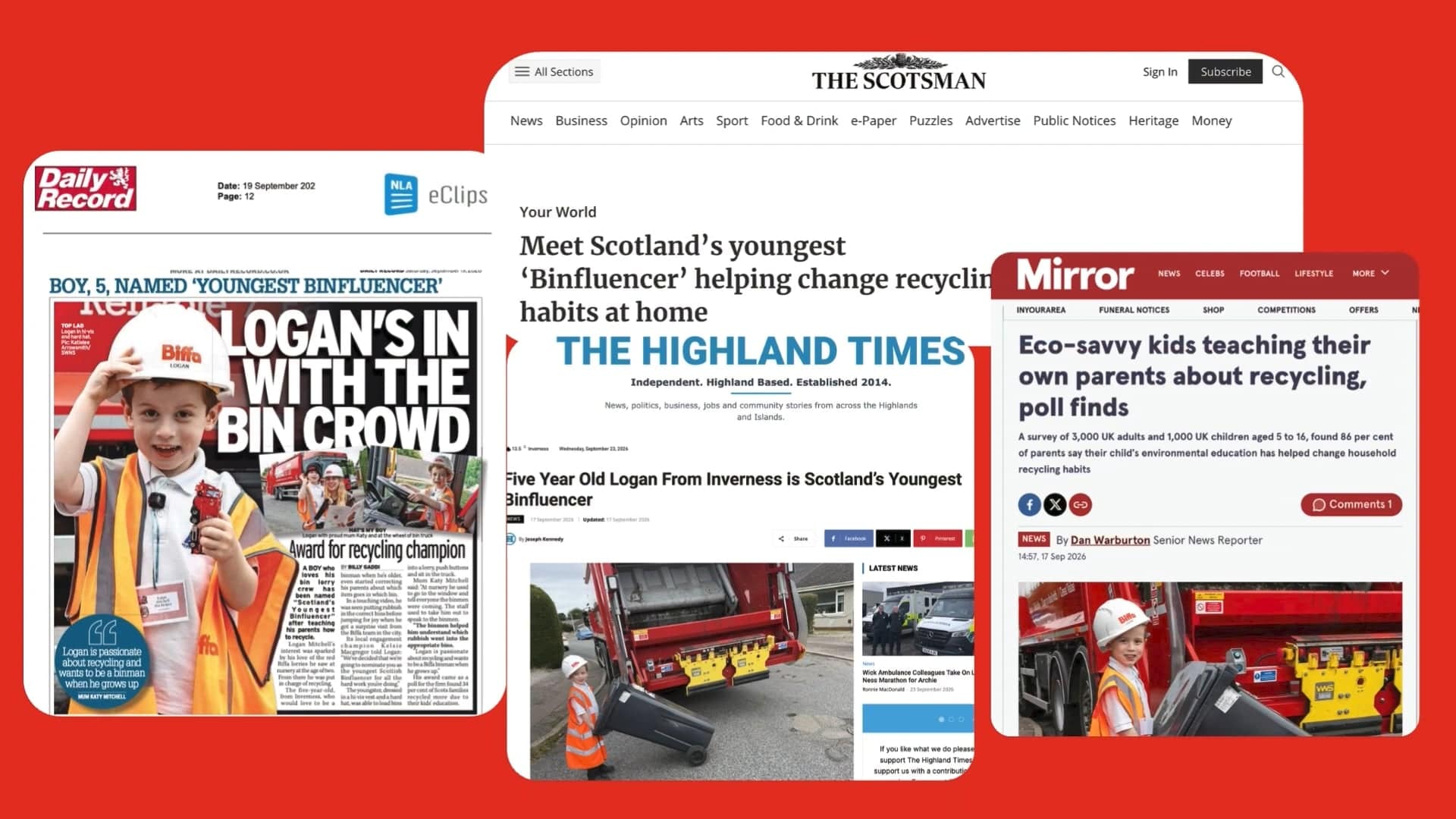 Screengrabs of newspaper articles from Recycle Week